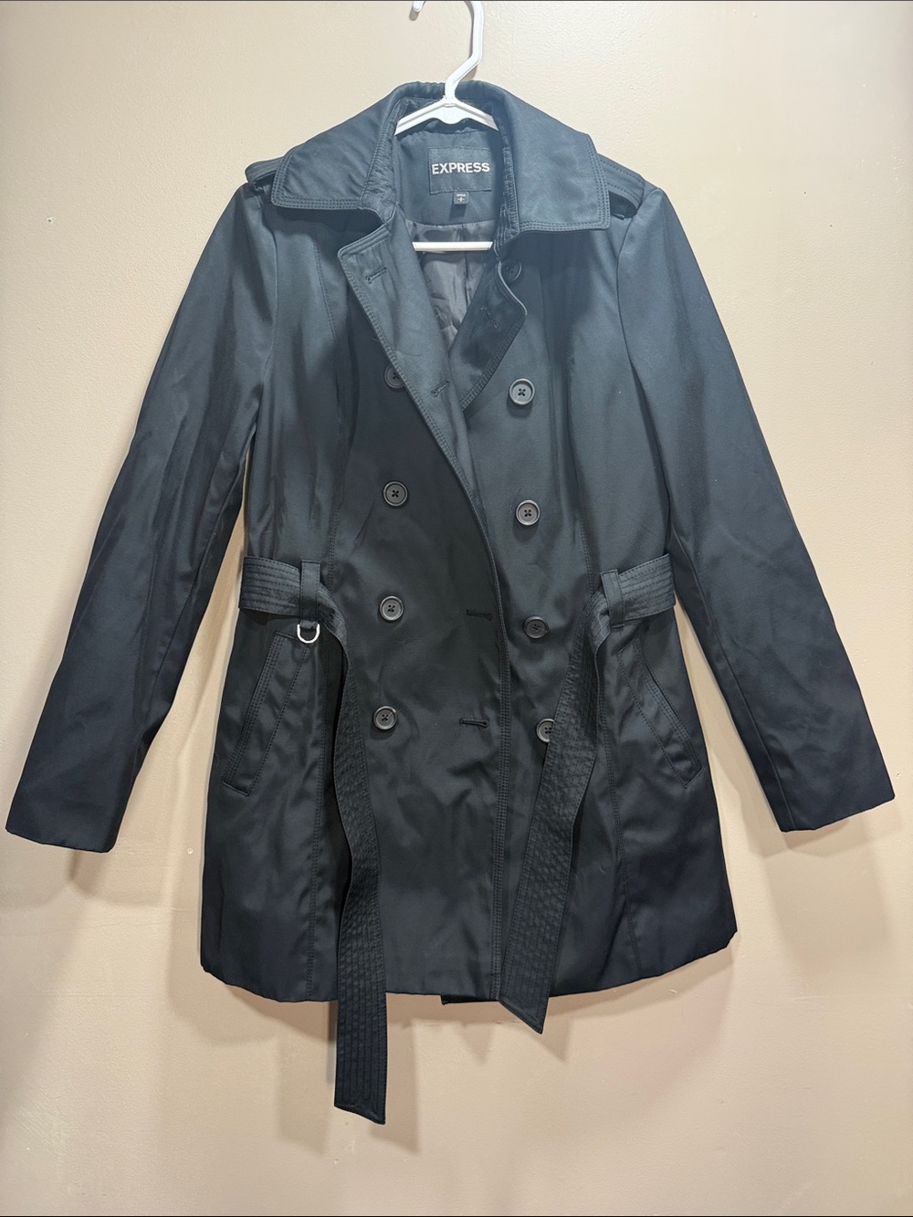 Express Black Double-Breasted Trench Coat with Belt small
